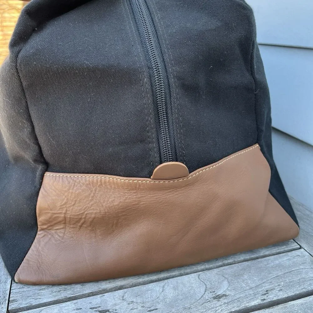 T. Anthony Weekender Duffle Bag Black Canvas Tan Leather Monogram CIH No Strap